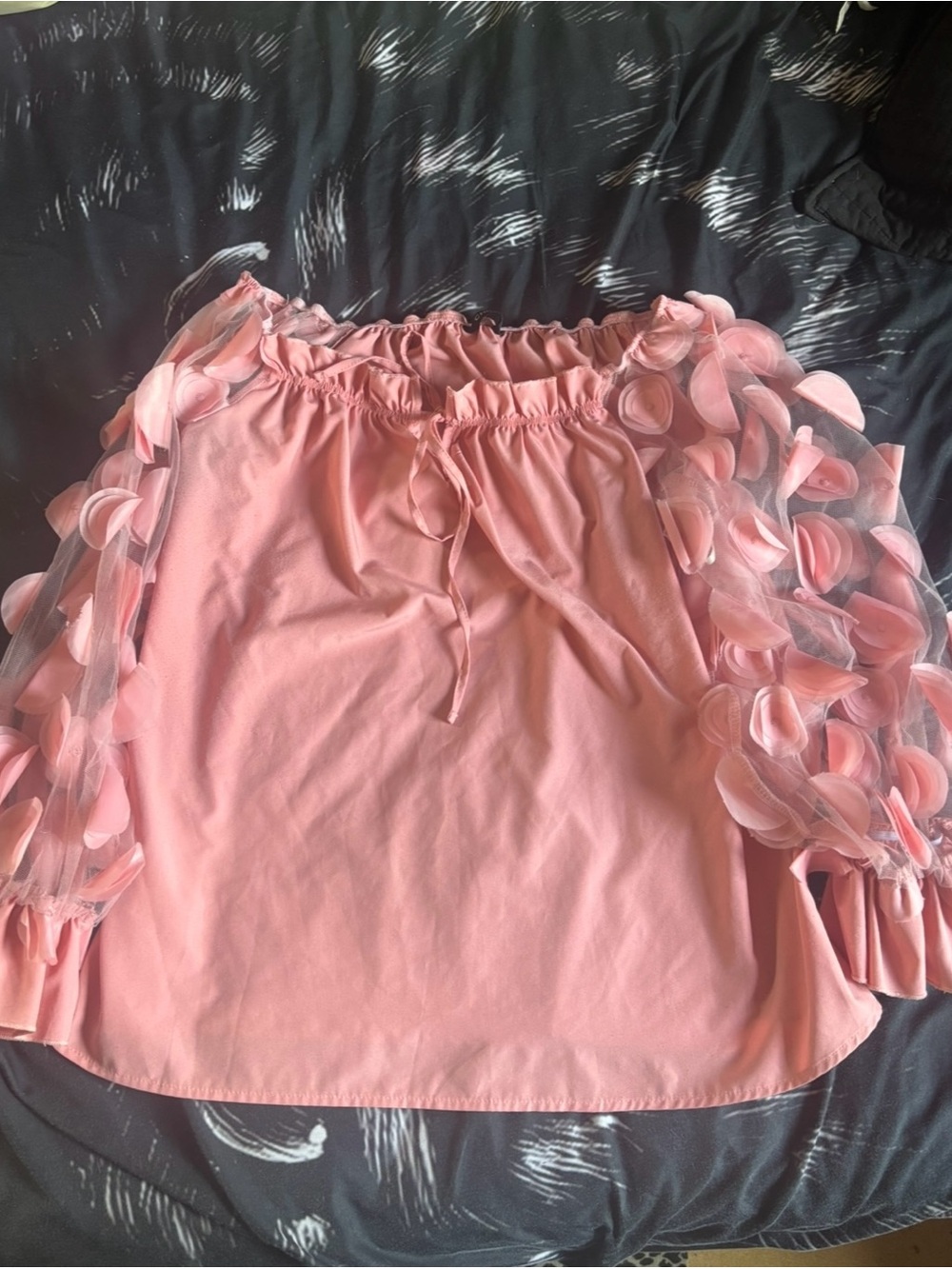 Free People Blush Pink Off-Shoulder Dot-Sleeve Blouse - Picture 5 of 5
